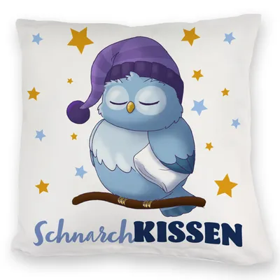 Produktbild von Schlafende Eule Kuschelkissen mit Spruch SchnarchKuschelkissen