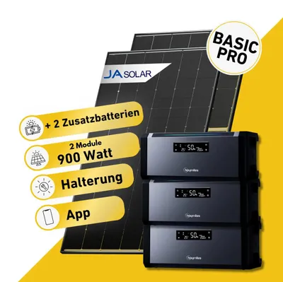 Produktbild von Balkonstrom Balkonkraftwerk 900W Solaranlage mit Speicher | 2xZusatzspeicher | Blechdachhalterung | 2xSolarmodul | Hoymiles AC1920
