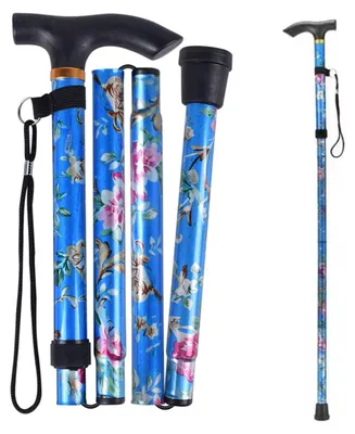 Productafbeelding van Wandelstok met blauwe bloem, opvouwbaar en in hoogte verstelbaar