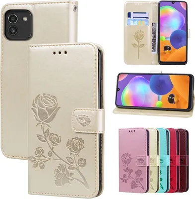 Produktbild von König Design Hülle kompatibel mit Samsung Galaxy A03 Kunstleder Handyhülle - Handy Case Gold