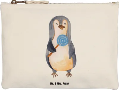 Produktbild von Mr. & Mrs. Panda Etui Pinguin Lolli Größe M - Weiß - Geschenk, aufbewahrungstasche, Heißhunger, Mäppchen, Kulturtasche, Naschen, Süßigkeiten, Federmappe, Pinguine, Spruch