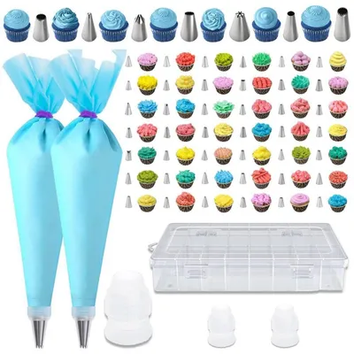 Produktbild von Spritzbeutel Set 55 Teile mit Edelstahl-Tüllen für Torten & Cupcakes