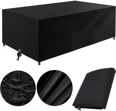 Produktbild von Gartenm?belabdeckung, rechteckige Gartentischabdeckung, Schutzhš¹lle fš¹r Gartenm?bel, wasserdichte und UV-best?ndige Gartenm?belplane, Outdoor-Tischabdeckung (Schwarz, 120 x 120 x 74 cm)