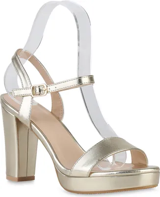 Produktbild von VAN HILL Damen Riemchensandaletten Sandaletten Party Plateau Vorne Schuhe 840192, Farbe: Gold, Größe: 41