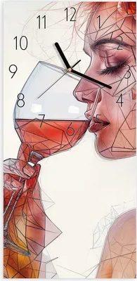 Produktbild von Wanduhr aus Glas mit Motiv Weintrinkende Frau- 30 x 60 cm - inkl. Aufhängesystem