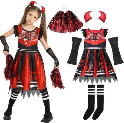 Productafbeelding van Zombie Cheerleader Kostuum voor Meisjes - Halloween Zombiekostuum met Accessoires