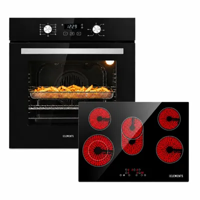 Produktbild von KB ELEMENTS Herdset Autark 77 cm Glaskeramikkochfeld + Einbaubackofen 60 cm, Air Fry, Steam Clean, Heißluft, 5 Kochzonen, 8400W, A+