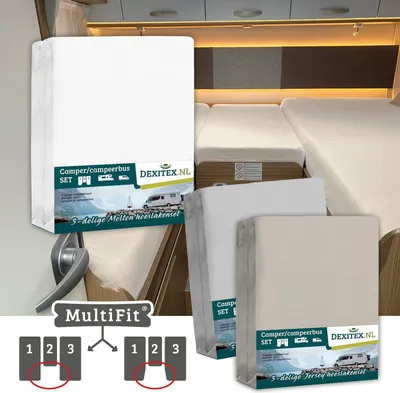 Image de Pack textile lit en longueur Camper avec matelas central - 2 jeux de draps-housses (3 pièces) et 1 jeu de draps-housses (3 pièces) - 1 Molton + 1 Gris - 1Molton+1Grisclair/1Sable