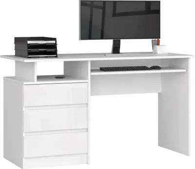 Immagine prodotto di Scrivania CLP 135 cm Bianco Lucido con 3 Cassetti e Ripiano Estraibile