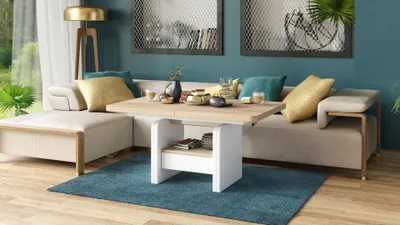 Produktbild von Design Couchtisch Lexus höhenverstellbar ausziehbar Esstisch Schublade