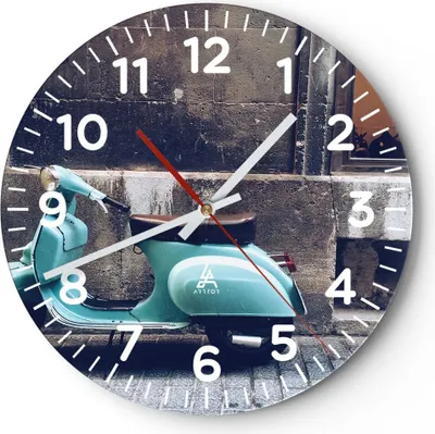 Produktbild von Wanduhr - Rund - Glasuhr - Roller Straße - 40x40cm - Schleichendes Uhrwerk - Lautlos - zum Aufhängen bereit - Dekoration Modern - Wanddekoration aus Glas - C4AR40x40-3653
