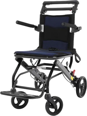 Produktbild von ?Klappbarer Rollstuhl Aluminium,Rollstuhl faltbar leicht(100kg, 6"/8" Räder) 270° Armlehnen, Sicherheitsgurt faltbar 48x27cm für Reisen(schwarz?