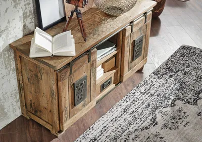 Produktbild von MASSIVMOEBEL24 Sideboard Mango 128x45x70 natur lackiert RAILWAY #102