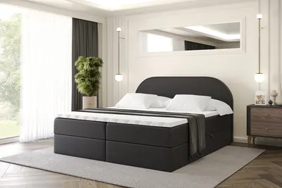 Produktbild von ALTDECOR Boxspringbett mit Matratze und Lattenrost, Topper, Polsterbett mit Bettkasten, Bett mit Stauraum H3-Matratze, Doppelbett, Boxbett  - NOX - 160x200 - Schwarz Kunstleder