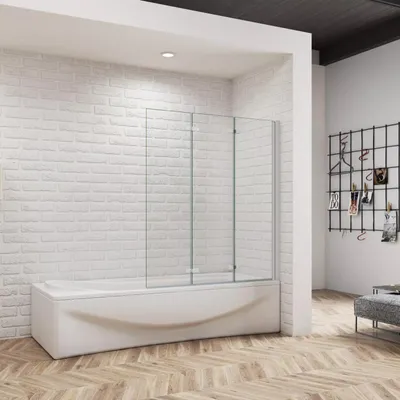 Produktbild von 130x140cm Badewannenaufsatz Faltwand Weiß 6mm NanoGlas 3-teilig faltbar für Badewanne Hebesenkfunktion beidseitige Montage