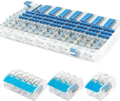 Obrázek produktu pro 75 ks kabelových sponek, malé, průhledné, 2-, 3- a 5-pólové, modré