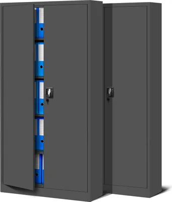Produktbild von 2er Set Aktenschrank C001 Metallschrank Stahlschrank Werkzeugschrank Büroschrank Lagerschrank Universalschrank Pulverbeschichtung Flügeltüren 185 cm x 90 cm x 40 cm Farbe: Anthrazit/Anthrazit