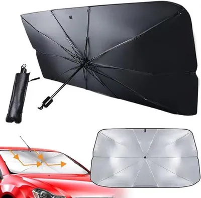 Immagine prodotto di Parasole per auto, 65 x 125 cm, pieghevole, con protezione UV, realizzato in pellicola resistente agli agenti atmosferici, adatto alla maggior parte delle auto