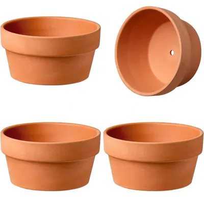 Obrázek produktu pro Terakotové květináče, 4 kusy, rozměry 14 x 7,1 cm, s odtokovým otvorem, vhodné pro sukulenty a bylinky