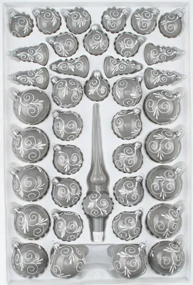 Produktbild von 39 tlg. Glas-Weihnachtskugeln Set in Hochglanz Modern Grau Weisse Ornamente