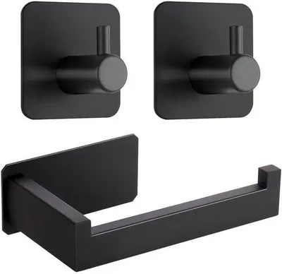 Immagine prodotto di Portasapone in acciaio inossidabile senza foratura, portasapone autoadesivo con 2 ganci per asciugamani, per bagno e cucina, nero