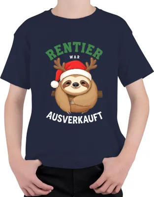 Produktbild von Rentier war t Weihnachten Faultier Geschenk Lustig Uni Kinder T-Shirt, Navy, 140