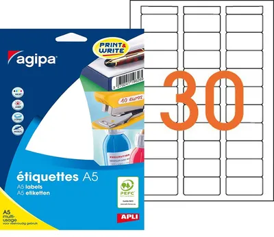 Produktbild von agipa Universal Etiketten 19 x 38 mm weiß 480 Etiketten