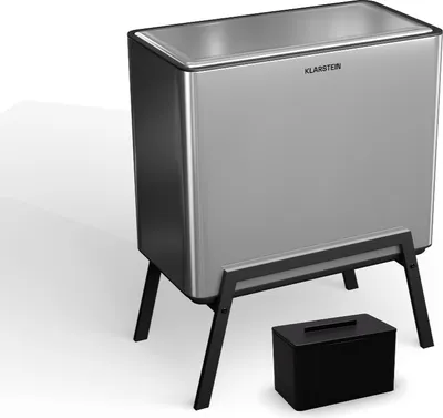 Image de Klarstein Yuma poubelle - 40 L tri sélectif avec bac à compost, corps en acier inoxydable, pieds élégants, couvercle à bouton-poussoir, filtres à charbon actif, sans odeur
