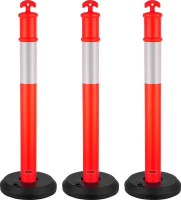 Obrázok produktu pre VEVOR dopravné vymedzovacie stĺpiky 3 kusy (114 cm) s vyplniteľnou základňou a reflexnými pásmi, výstražné stĺpiky na staveniská, parkoviská, zábrany na kontrolu davu, červené