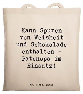 Produktbild von Mr. & Mrs. Panda Tote Bag Spruch Patenopa und Weisheit - Transparent - Geschenk, Freunde, Shopping Tasche, Jutebeutel, Humor, Lächeln, Patenschaft, Schultasche, Familie
