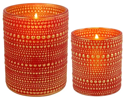 Image de Bougies décoratives Nelle, de forme ronde, pour décoration avec des bougies, lot de 2, de couleur rouge, 12,5 cm