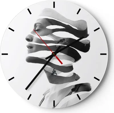 Produktbild von Wanduhr - Rund - Glasuhr - Frau Surrealismus Monochrom - 40x40cm - Schleichendes Uhrwerk - Lautlos - zum Aufhängen bereit - Dekoration Modern - Wanddekoration aus Glas - C3AR40x40-4430