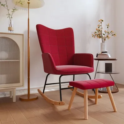 Produktbild von Schaukelstuhl mit Hocker Stoff Weinrot (Farbe: Rot)