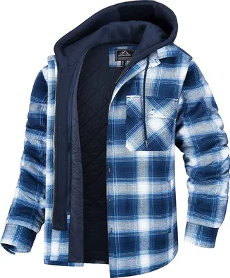 Image de ASKSA Hommes Chemise d'hiver Doublure Chemise à carreaux Veste à capuche, Bleu clair, 2XL