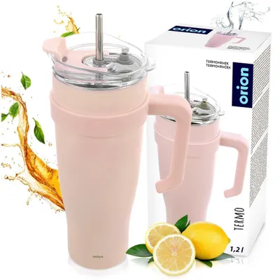 Zdjęcie produktu dla Orion | Kubek termiczny - Z uchwytem - Stal nierdzewna - Różowy - 1,2 L - Otwór na słomkę - Kubek do picia