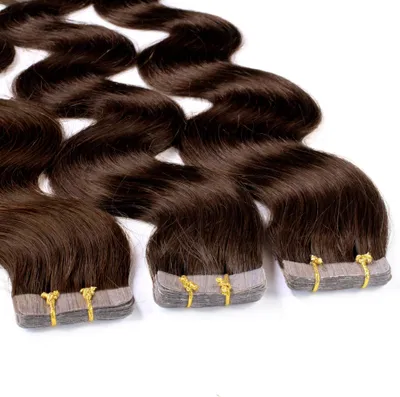 Immagine prodotto di hair2heart Tape Extensions Capelli umani ricci - 10 strisce 2,5 g 50 cm marrone