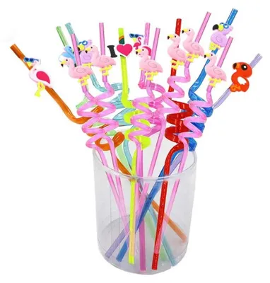 Immagine prodotto di Cannucce in plastica riutilizzabili a forma di fenicottero - confezione da 8 pezzi