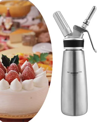 Produktbild von Yakimz Sahnespender Edelstahl Sahnebereiter 500ml Sahnesyphon mit 3 Edelstahl Deko-Düsen Rostfrei Schlagsahne Dispenser Für Desserts Gebäck Sahne, Soßen und mehr