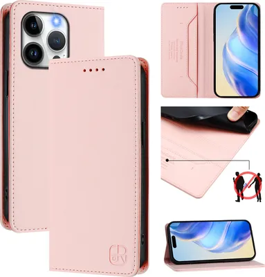 Produktbild von Lederhülle für iPhone 13 Pro Hülle Flip Brieftasche Kartenfächern Ständer Schutzhülle Pink