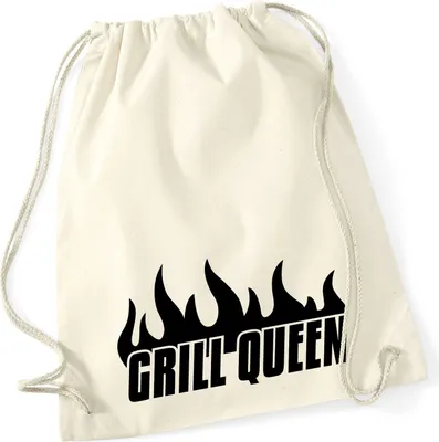 Produktbild von Huuraa Turnbeutel Grill Queen Flammen 12 Liter Natural Baumwolle Rucksack Geschenkidee