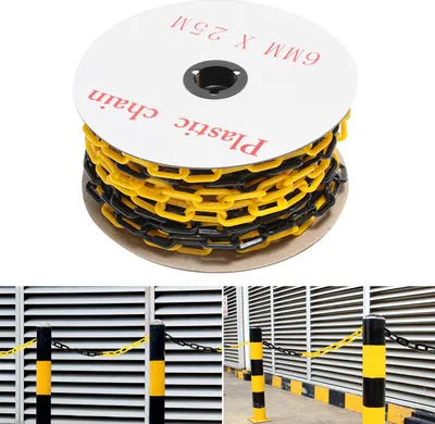 Immagine prodotto di TolleTour catena per barriera catena in plastica nera gialla spessore 6 mm per parcheggi e barriere per parcheggi 25 m