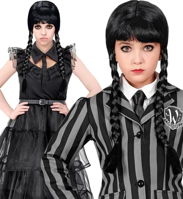 Image de Perruque Dark Girl pour enfants - Tresses noires, figure tressée et frange