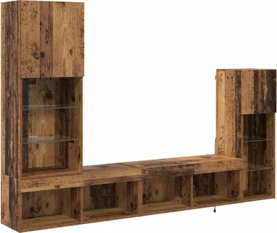 Productafbeelding van vidaXL TV-wandmontageset, 4 stuks, gerecycled hout, houtvezel