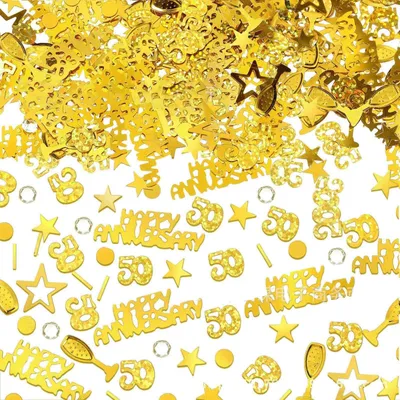 Produktbild von Konfetti Goldene Hochzeit Deko, Gold Konfetti 50 Geburtstag Deko, Streudeko Hochzeit Goldene Deko, Goldene Streudeko Tisch Deko, Gold Zahl 50 Konfetti für Jubiläum, Tischdeko Gold