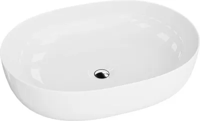 A white oval washbasin is shown from a slightly elevated angle against a white background.