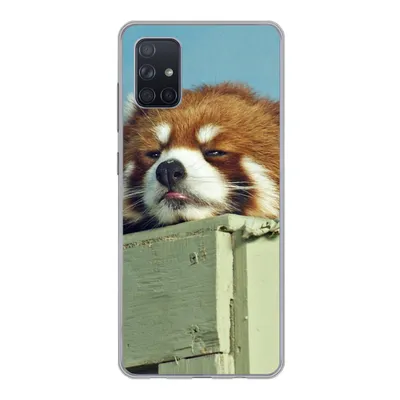 Produktbild von MuchoWow® Handyhülle Schutzhülle Hülle für Samsung Galaxy A71 Panda - Holz - Rot Silikon Softcase Handy Hülle - Kartenbesitzer
