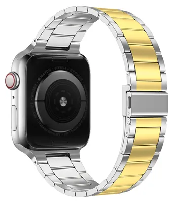 Produktbild von By Qubix Edelstahl-Gliederarmband - Silber mit Gold - Geeignet für Apple Watch 38 mm / 40 mm / 41 mm / 42 mm