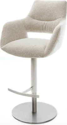 Produktbild von DELIFE Barstuhl Yago-Flex Webstoff Soft Beige Drehfuß höhenverstellbar Edelstahl Silberfarben Taschenfederkern