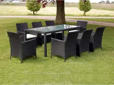 Produktbild von The Living Store 9-tlg. Garten-Essgruppe mit Auflagen Poly Rattan Schwarz