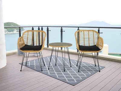 Produktbild von Happy Home Happy Home Casual-Set 3 tlg. Balkonset Sitzgruppe HGS43-SCH helles Rattan mit Sitzkissen in schwarz